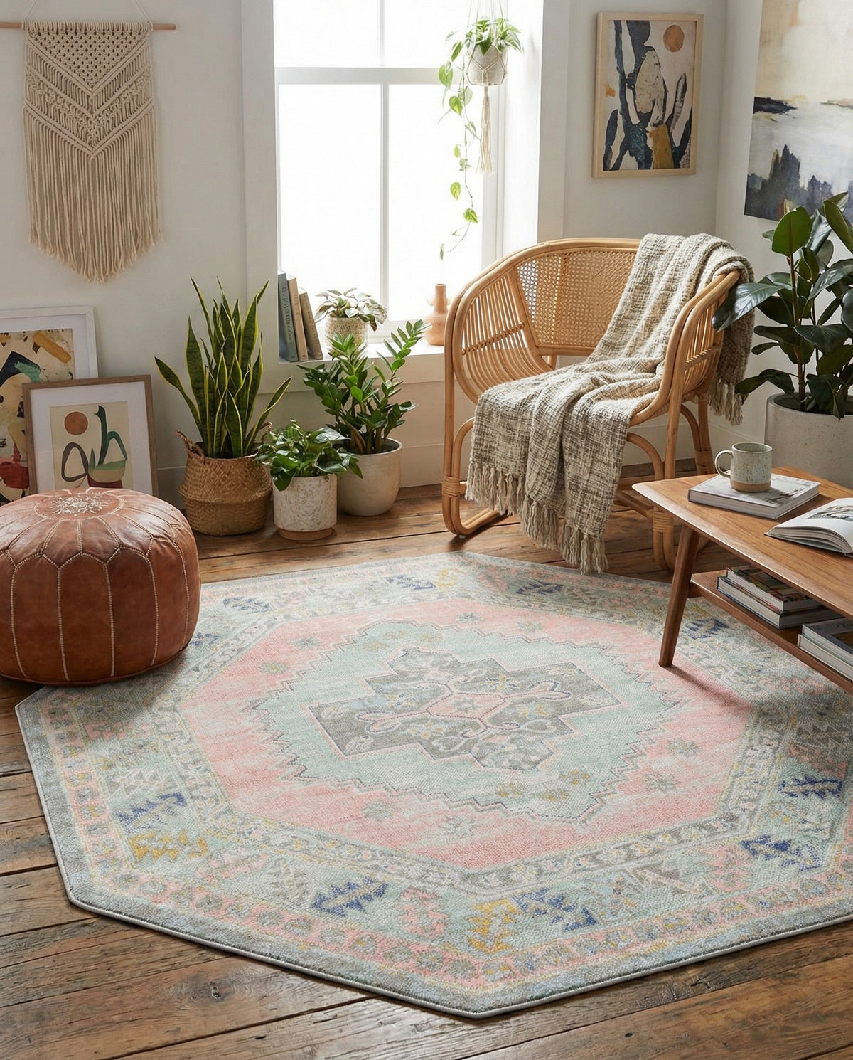 Savannah Series Collection Area Rug -  Augusta (Pink) Octagon Pink  lifestyle 89