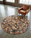 Havana Hide Patchwork Collection Area Rug - Cienfuegos Round Black and Brown  lifestyle 10
