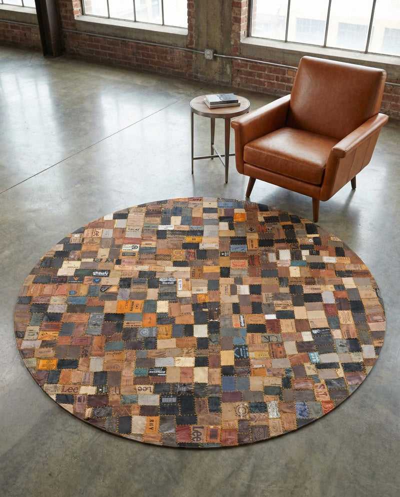 Havana Hide Patchwork Collection Area Rug - Cienfuegos Round Black and Brown  lifestyle 10