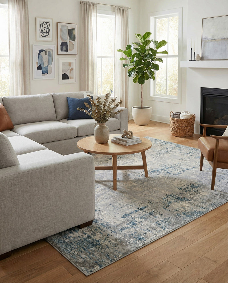 Aegean Elegance Collection Area Rug -  Milos Rectangle Gray Blue  lifestyle 11
