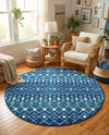 Mediterranean Lattice Collection Area Rug - Santorini (Navy and Teal) Round Navy and Teal  lifestyle 63
