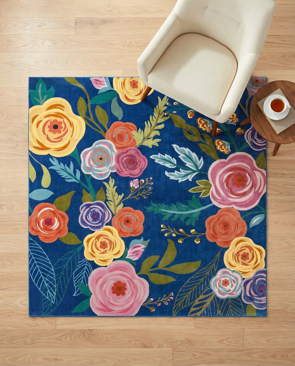 Meadow Breeze Collection Area Rug -  Petal Square Blue  lifestyle 227