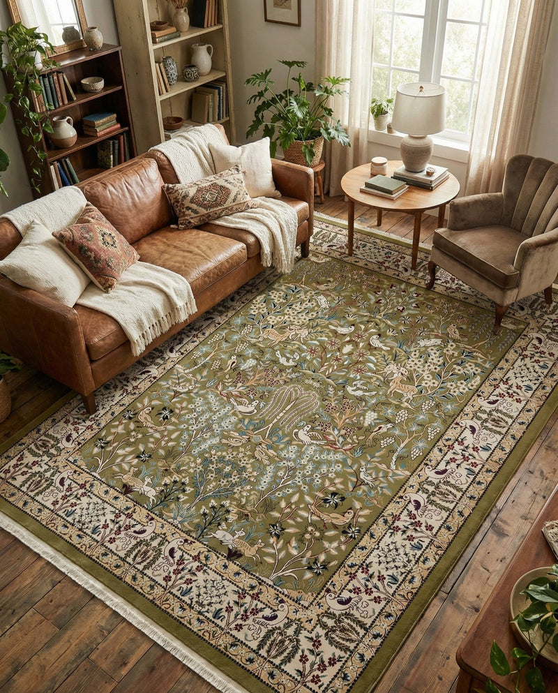 Persian Elegance Collection Area Rug -  Kerman (Green) Rectangle Green  lifestyle 13