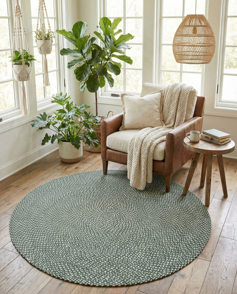 Highland Woven Jute Collection Area Rug - Glenmore (Green) Round Green  lifestyle 40