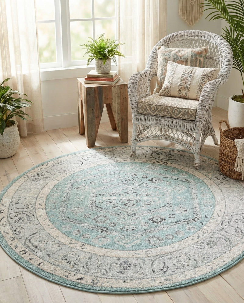 Adriana Terrace Collection Area Rug - Capri (Aqua) Round Aqua  lifestyle 53