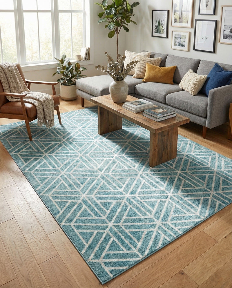 Garden Maze Retreat Collection Area Rug -  Topiarytrail Rectangle Blue  lifestyle 43