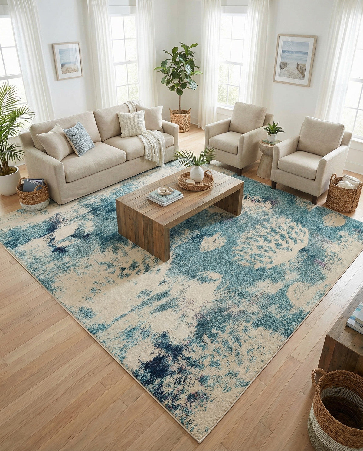 Sorrento Shores Collection Area Rug -  Vico Square Light Blue  lifestyle 152