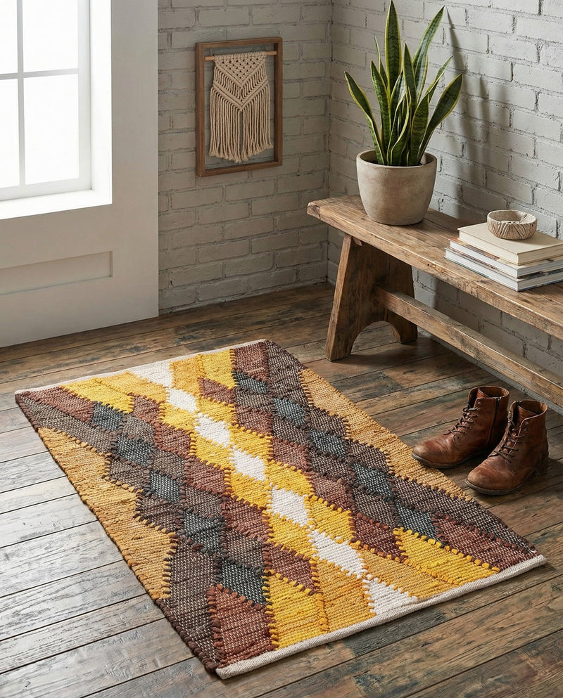 Thar Cotton Collection Area Rug -  Munnar Rectangle Brown Yellow Black  lifestyle 7