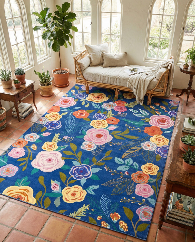 Meadow Breeze Collection Area Rug -  Petal Rectangle Blue  lifestyle 31