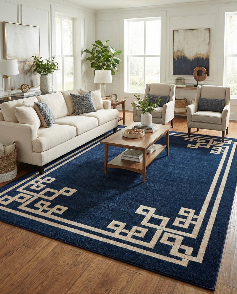Aegean Labyrinth Collection Area Rug -  Rhodes Rectangle Dark Blue  lifestyle 27