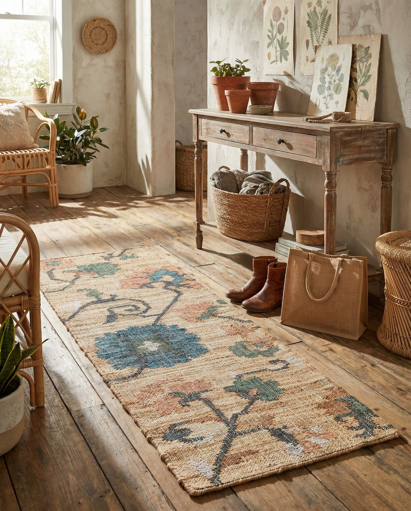 Benares Handwoven Jute Collection Area Rug -  Ramnagar Runner Multi  lifestyle 14