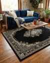 Tabriz Tapestry Collection Area Rug - Azerbaijan (Black) Rectangle Black  lifestyle 17
