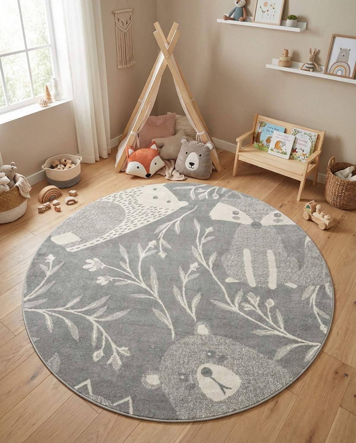 Wonder Tykes Collection Area Rug -  Quirky Round Gray  lifestyle 90