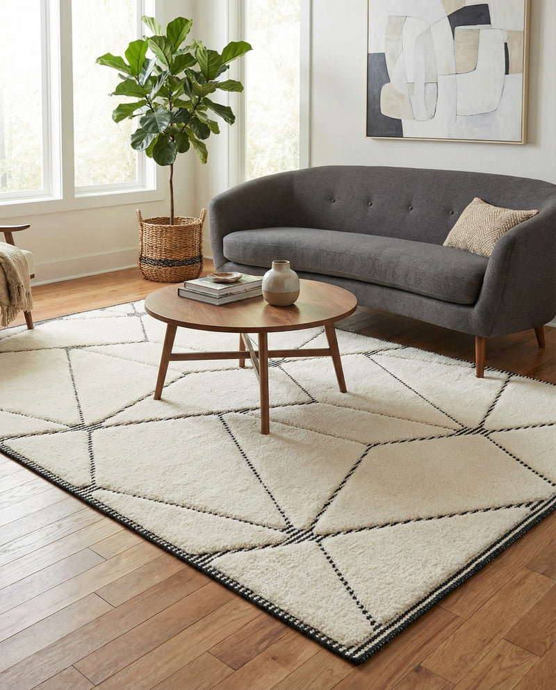 Monochrome Collection Area Rug -  Onyx Rectangle Ivory White  lifestyle 13