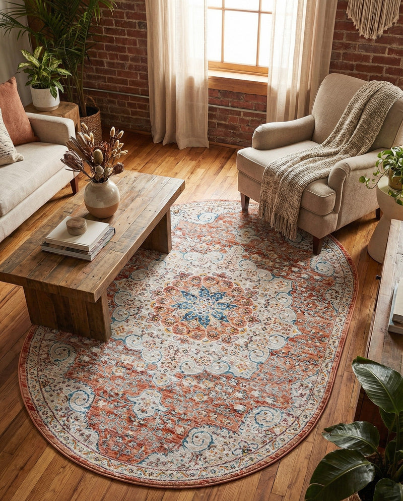 Coastal Haven Collection Area Rug - Seabreeze (Red) Oval Red  lifestyle 38