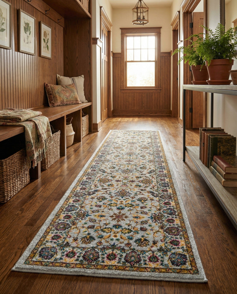 Casablanca Tapestry Collection Area Rug -  Marrakech (Cloud Gray) Runner Cloud Gray  lifestyle 38