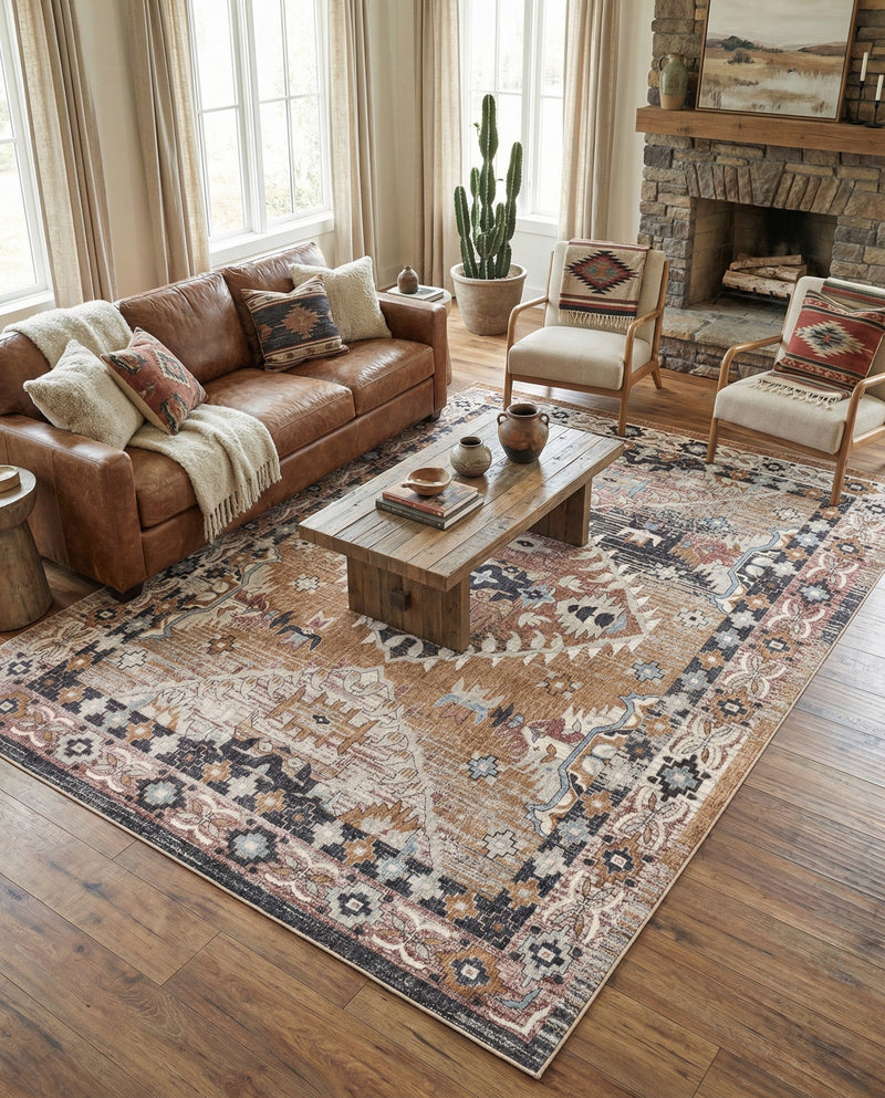 Desert Modern Eco Rug Series Collection Area Rug -  Navajo Rectangle Khaki Gray  lifestyle 12