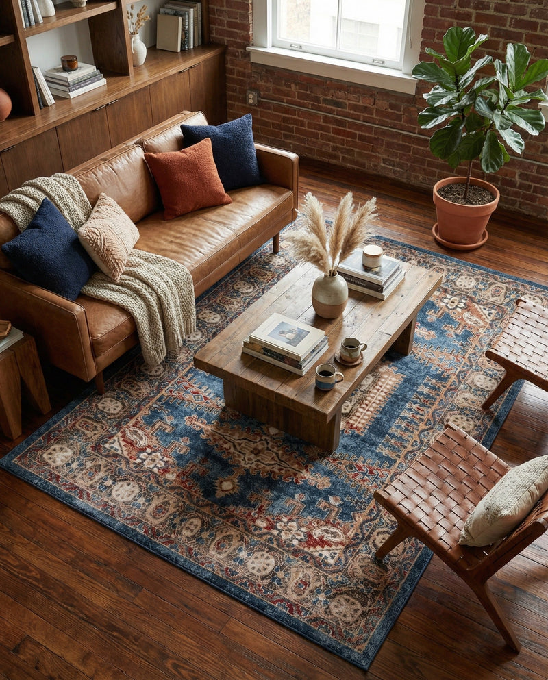 Eden Oasis Collection Area Rug -  Refuge (Blue) Rectangle Blue  lifestyle 14