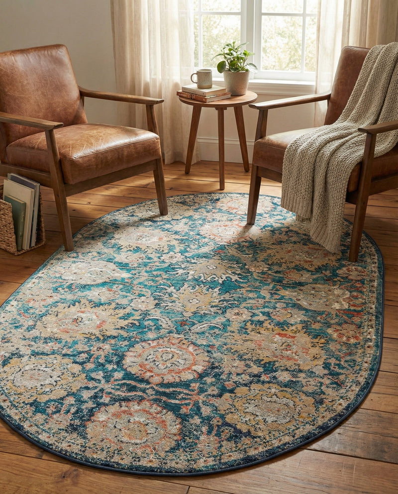 Seville Stripes Collection Area Rug -  Cordoba (Blue) Oval Blue  lifestyle 26