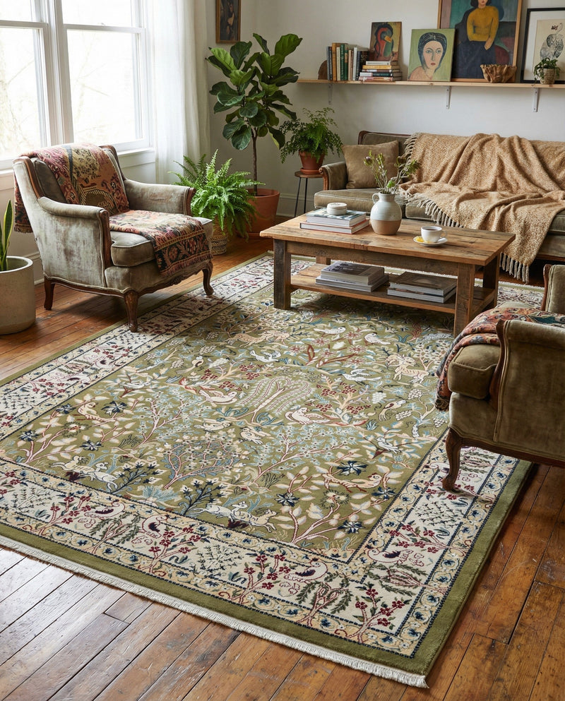 Persian Elegance Collection Area Rug -  Kerman (Green) Rectangle Green  lifestyle 25