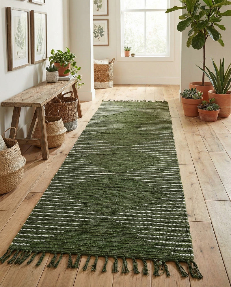 Thar Cotton Collection Area Rug - Jaisalmer (Green) Runner Green  lifestyle 47