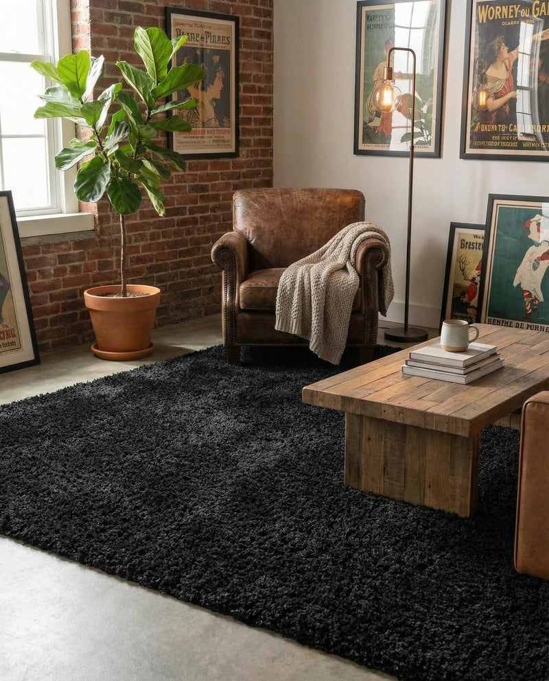 Plush Oasis Collection Area Rug - Serenity (Jet Black) Rectangle Jet Black  lifestyle 21