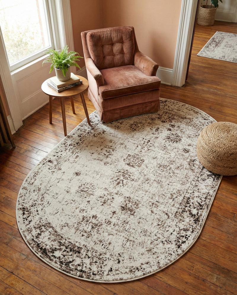 Riviera Elegance Collection Area Rug - Antibes (Beige) Oval Beige  lifestyle 67