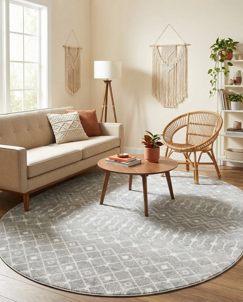 Mediterranean Lattice Collection Area Rug - Santorini (Gray) Oval Gray  lifestyle 61