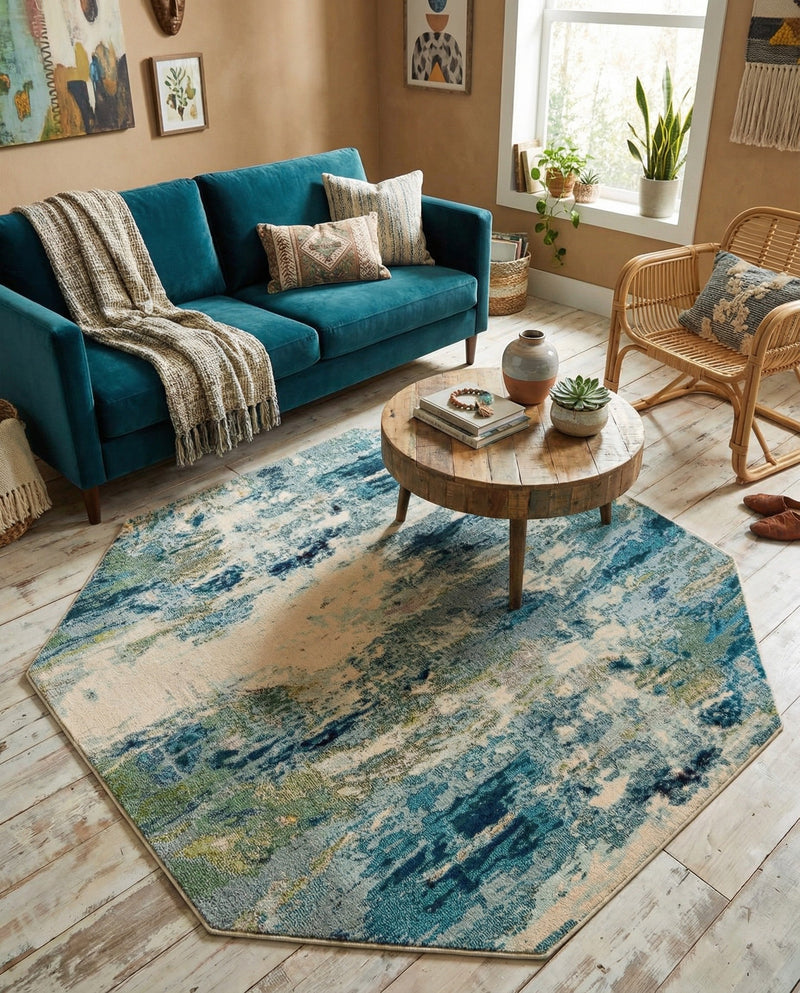 Chromatic Oasis Collection Area Rug -  Serene Octagon Light Blue  lifestyle 41