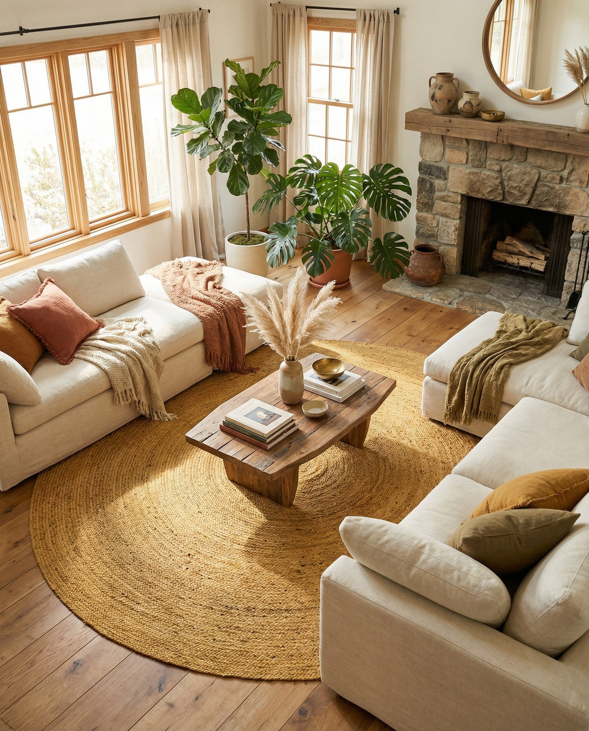 Woven Seaside Jute Collection Area Rug - Savannah (Yellow) Round Yellow  lifestyle 84