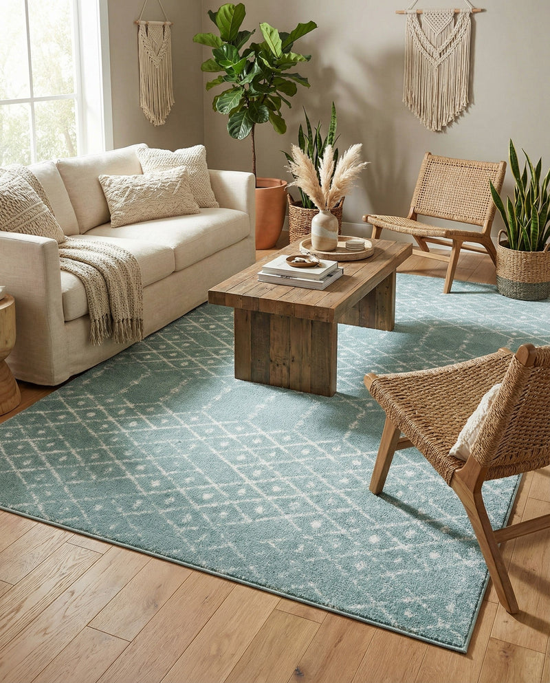 Marrakesh Lattice Collection Area Rug - Casablanca (Aqua) Rectangle Aqua  lifestyle 13