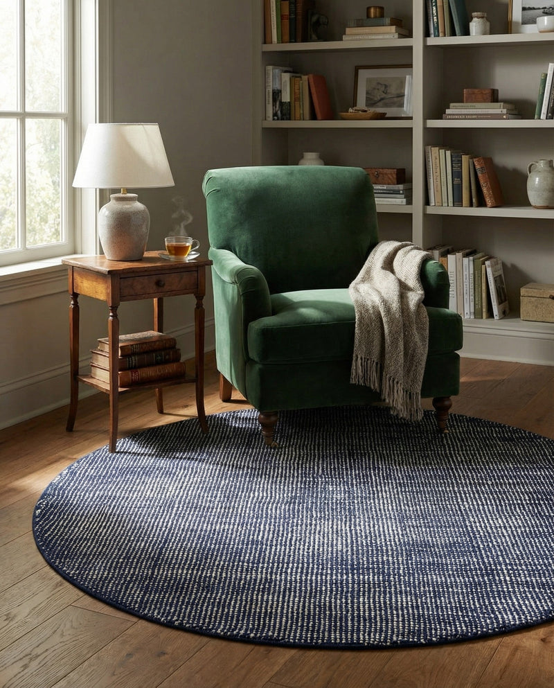 Berkshire Estate Collection Area Rug - Windsor (Blueberry) Round Blueberry  lifestyle 53
