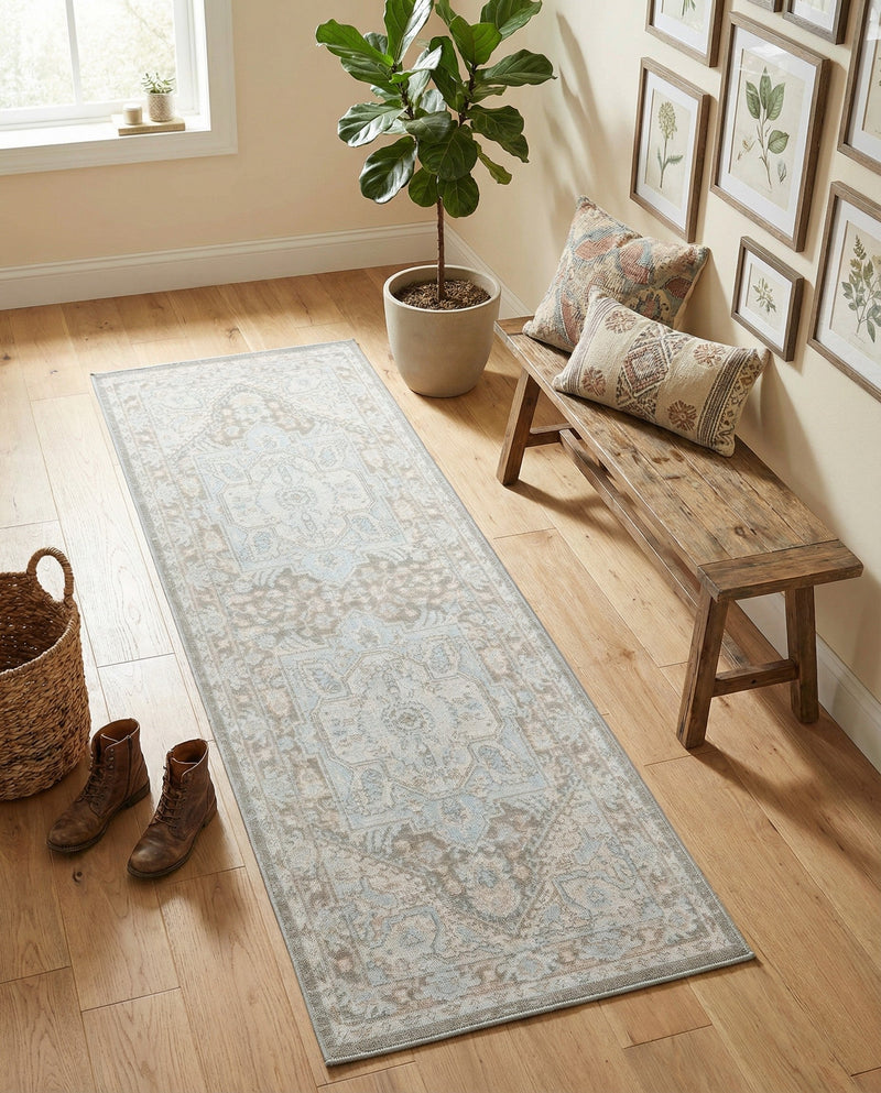 Savannah Series Collection Area Rug - Charleston (Cloud Gray) Runner Cloud Gray  lifestyle 72