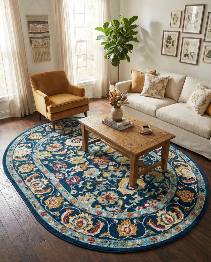 Adriana Terrace Collection Area Rug -  Positano (Navy Blue) Oval Navy Blue  lifestyle 43