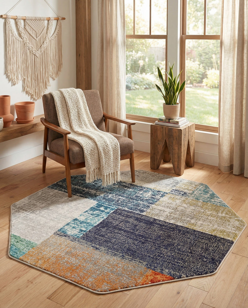 Colorburst Oasis Collection Area Rug - Palette Octagon Multi  lifestyle 60