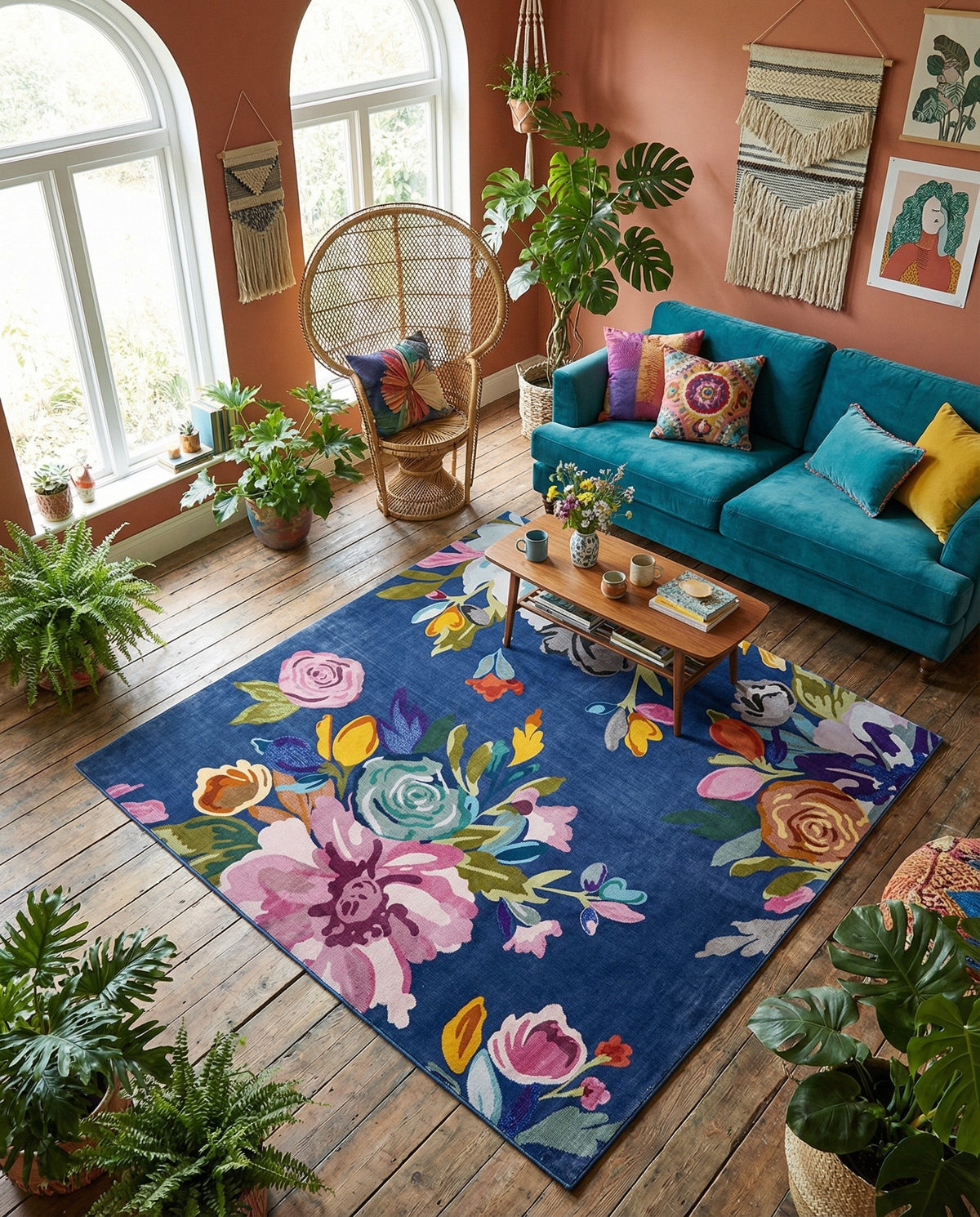 Meadow Breeze Collection Area Rug - Wildflower Square Blue  lifestyle 171