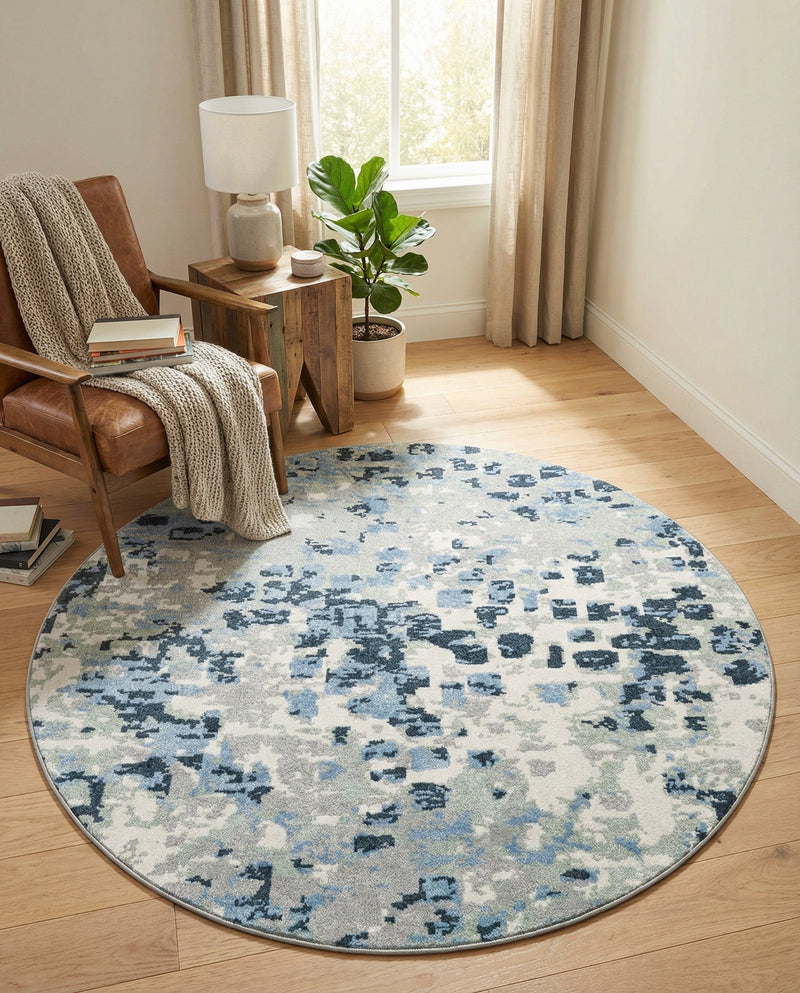 Aegean Elegance Washables Collection Area Rug -  Andros Round Gray Navy Green  lifestyle 69