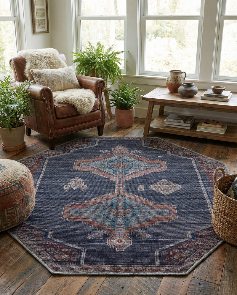 Rovaniemi Collection Area Rug - Lapland Octagon Charcoal and Gray  lifestyle 80