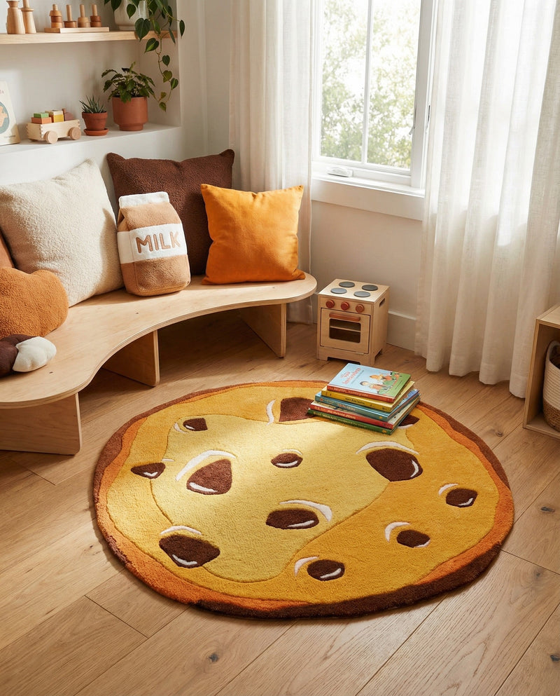 Whimsy Wonders Wool Collection Area Rug -  Lagoon Round Light Brown  lifestyle 5