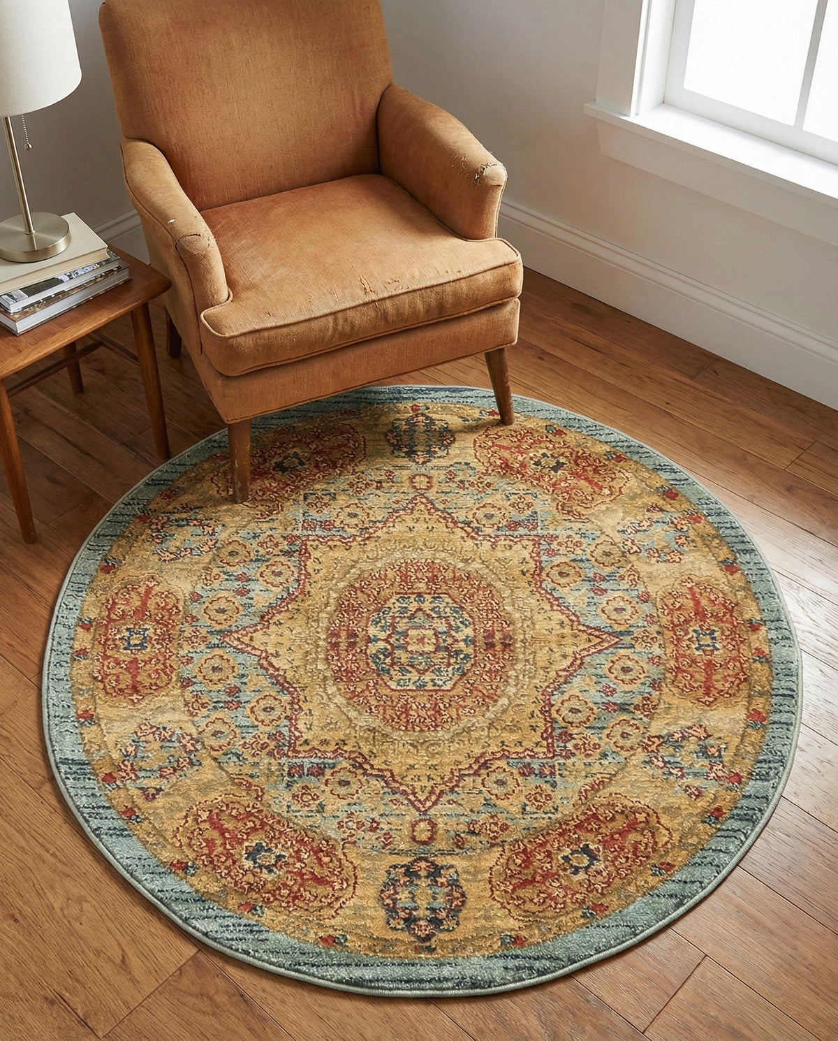 Ottoman Elegance Collection Area Rug -  Ephesus Round Light Blue  lifestyle 166