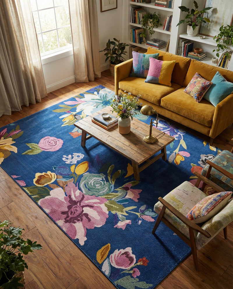 Meadow Breeze Collection Area Rug - Wildflower Rectangle Blue  lifestyle 23