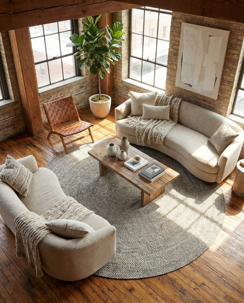 Highland Woven Jute Collection Area Rug - Glenmore (Gray) Round Gray  lifestyle 72