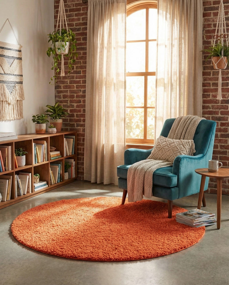 Plush Oasis Collection Area Rug - Serenity (Tiger Orange) Round Tiger Orange  lifestyle 47