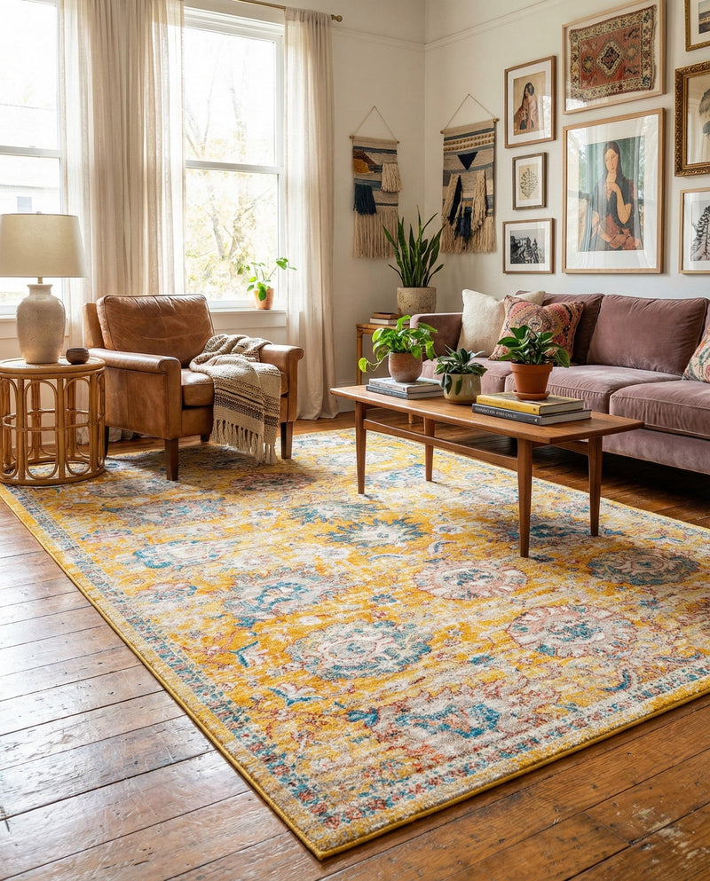 Seville Stripes Collection Area Rug -  Cordoba (Yellow) Rectangle Yellow  lifestyle 11
