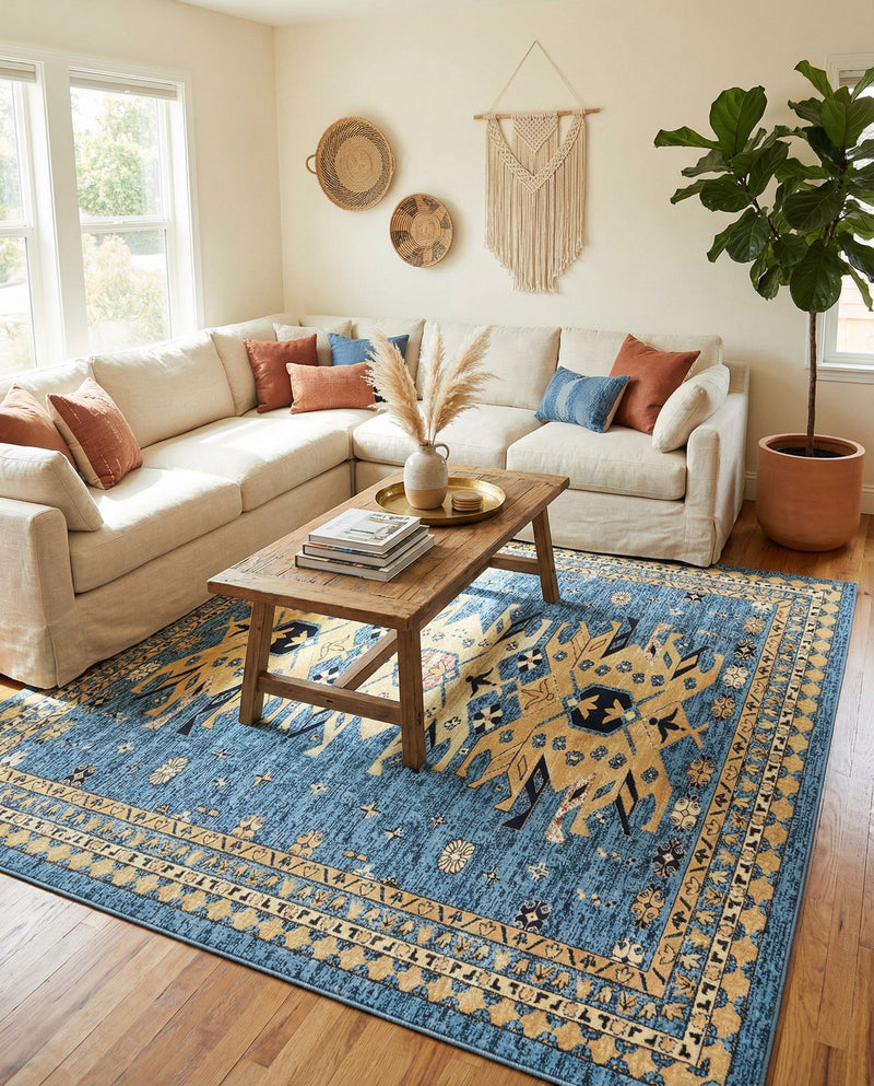 Tabriz Tapestries Collection Area Rug - Azerbaijan (Light Blue) Rectangle Light Blue  lifestyle 11
