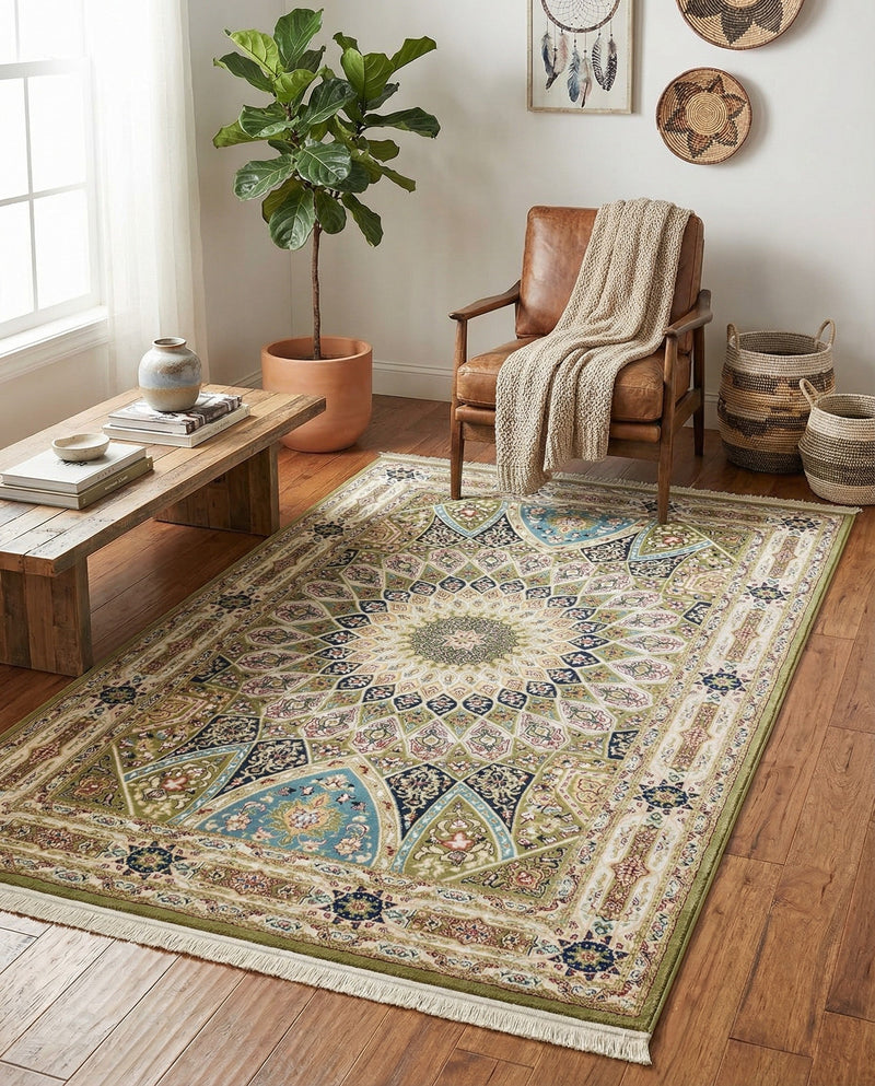 Persian Elegance Collection Area Rug -  Hamedan (Green) Rectangle Green  lifestyle 6