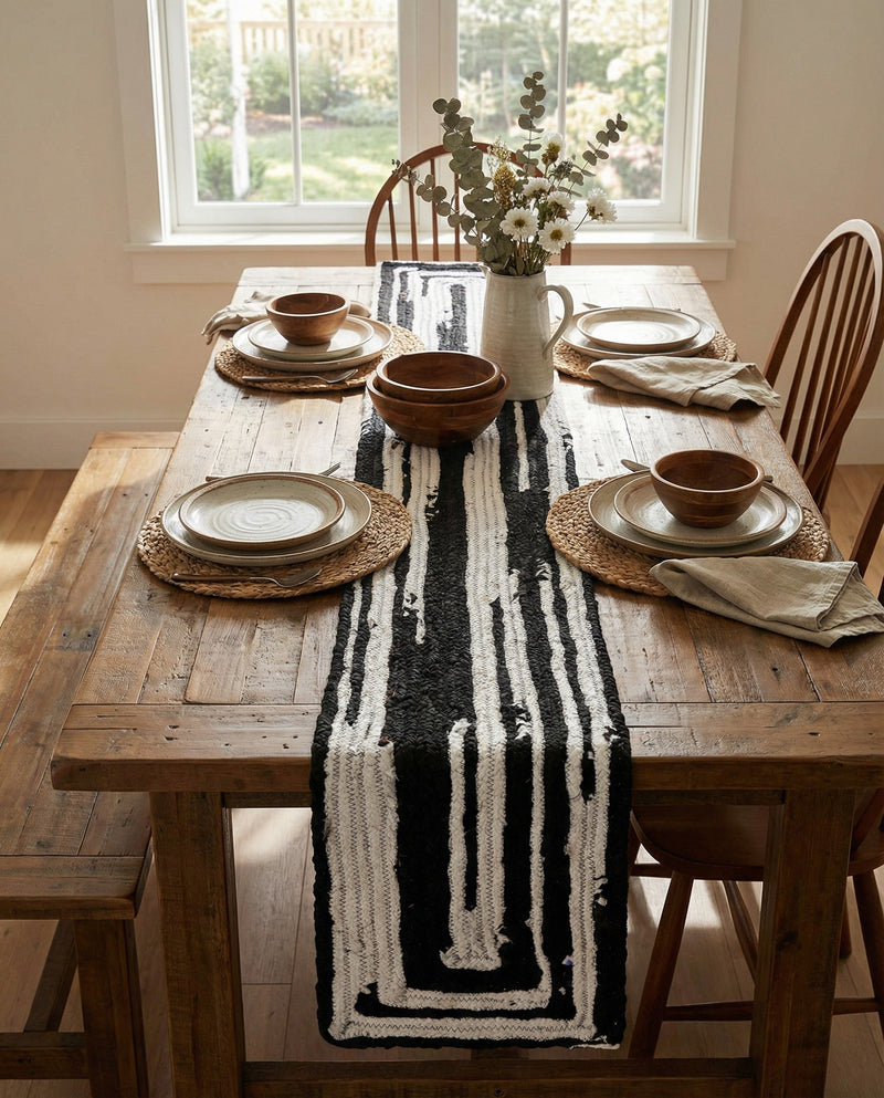 Woven Udaipur Collection Area Rug - Jaipur Table Runner Black and White  lifestyle 62