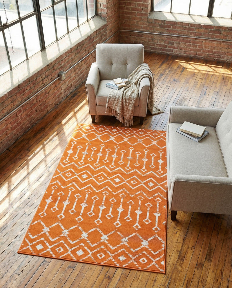 Marrakech Lattice Collection Area Rug - Medina (Orange) Rectangle Orange  lifestyle 18
