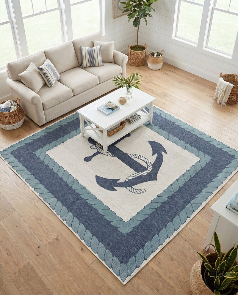 Seaside Haven Rugs Collection Area Rug -  Coralreef Square Navy Blue  lifestyle 49