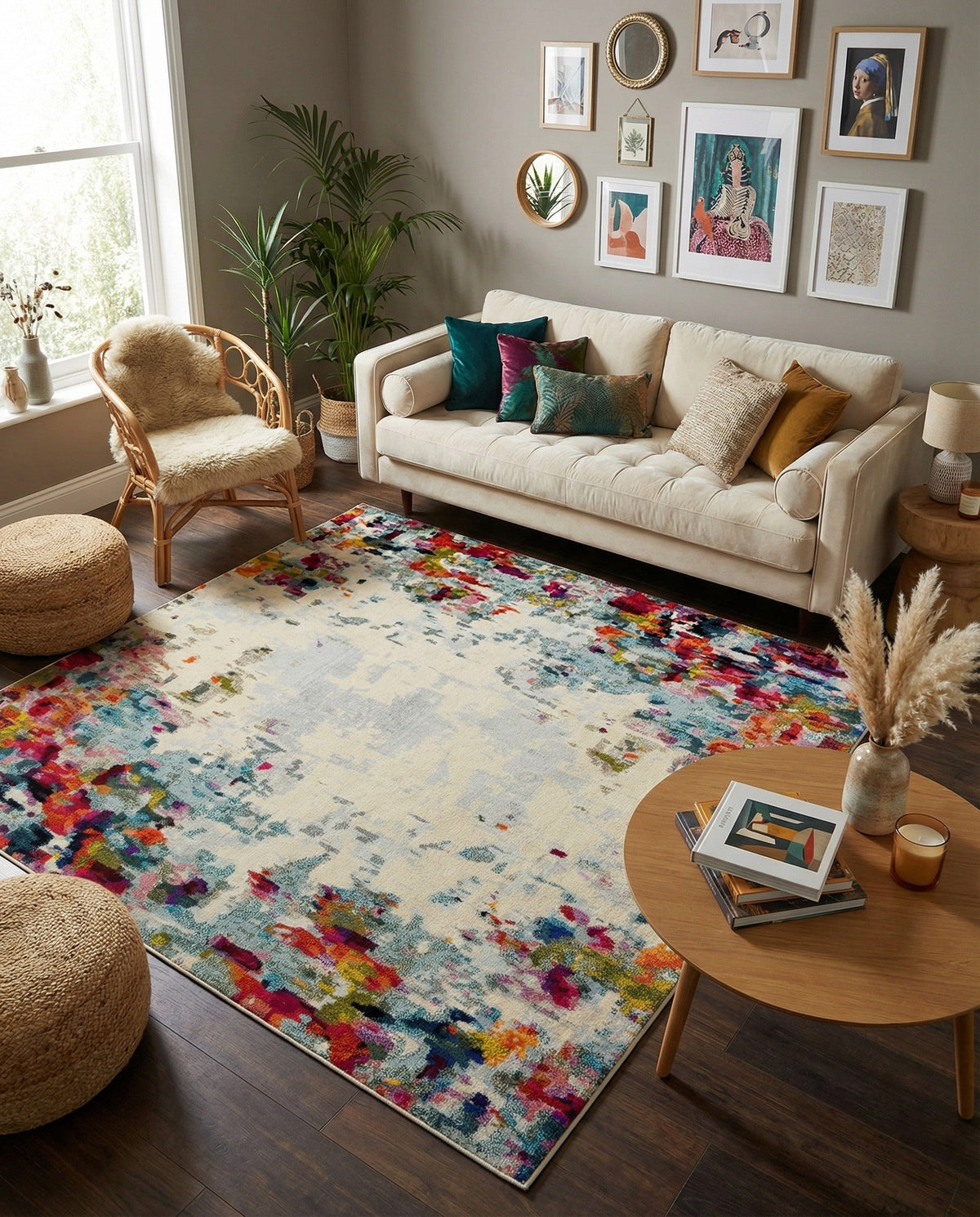 Chromatic Oasis Collection Area Rug -  Blush Square Multi  lifestyle 127